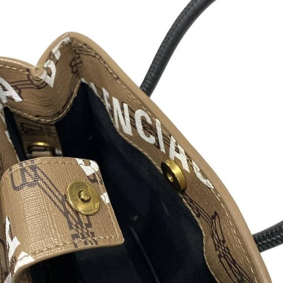 Auth BALENCIAGA Shopping Phone Holder Enlarge/BB Monogram 693805 Brown White - Picture 12 of 16